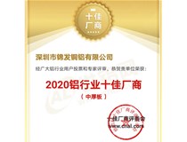 錦發(fā)銅鋁喜獲“2020鋁行業(yè)十佳廠(chǎng)商評選”“中厚板”榜首！